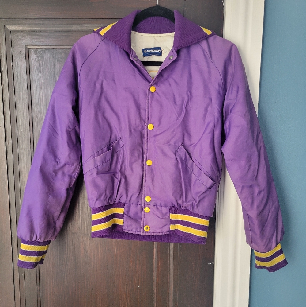 VTG 80s Holloway Champion Baseball Snap Front Quilt Lined Bomber Jacket with Eld